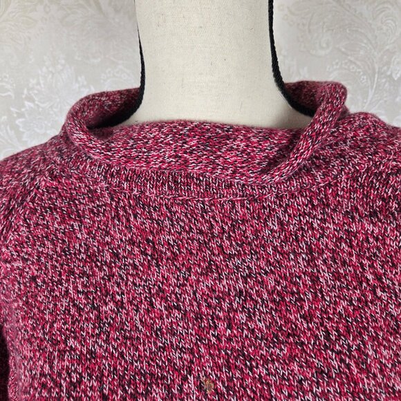 Neiman Marcus Size XL Red Black White Combed Cotton Sweater Relaxed Turtleneck - Picture 2 of 10